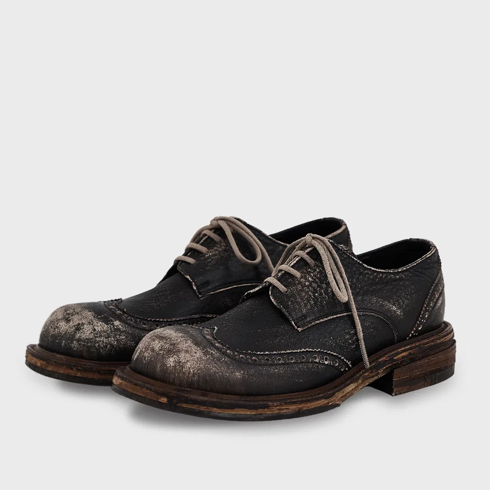 Мужские дерби Wingtip с эффектом потертости коричневого цвета от Negativethree — фото 3