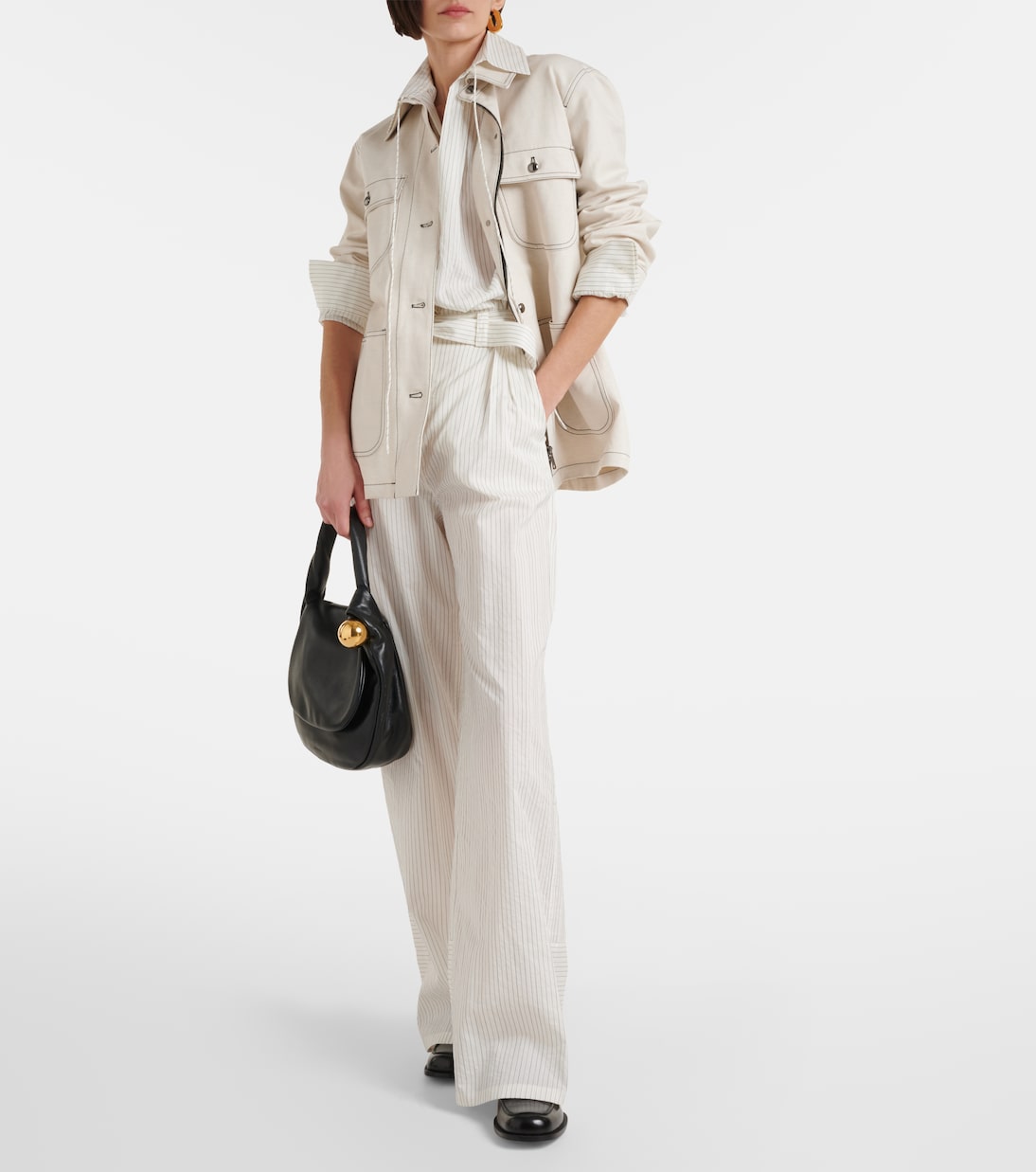 Брюки-палаццо Xero из хлопка и шелка в тонкую полоску Max Mara, Bianco — фото 2
