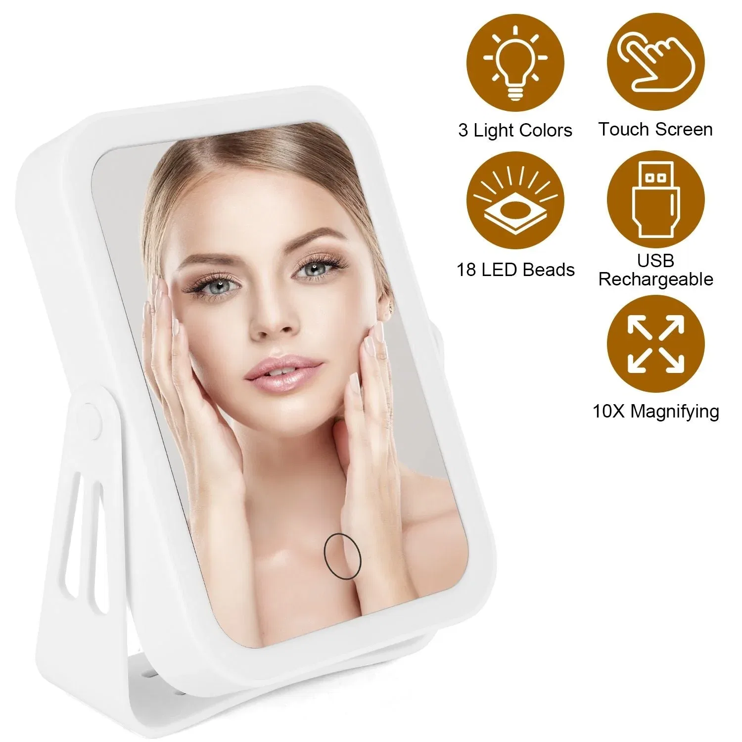 KILLANIC Двустороннее светодиодное зеркало для макияжа, увеличение 1X/10X, 3 цвета подсветки, перезаряжаемое через USB, дорожное зеркало для макияжа — фото 2
