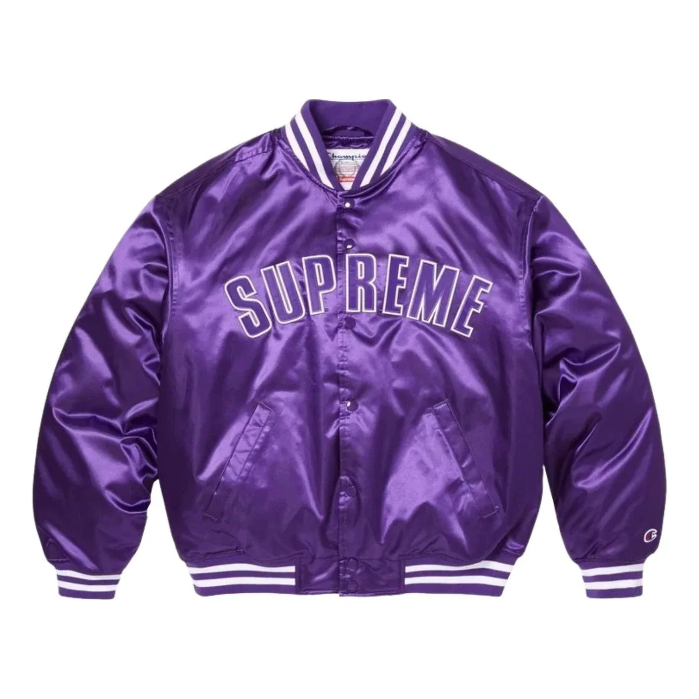 Куртка-бомбер Supreme x Champion SS26 из атласа, фиолетовая, SUP-SS26-170-PUR