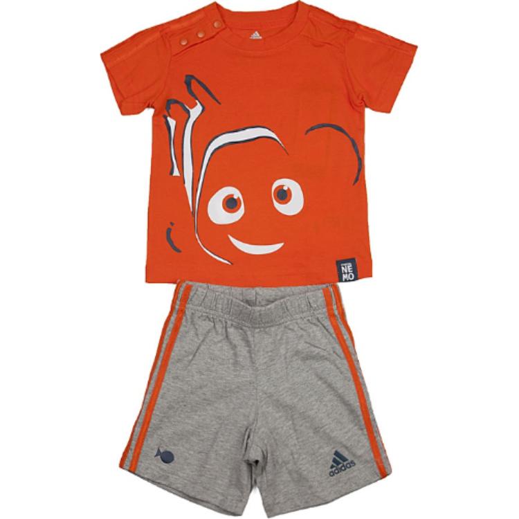 Детский спортивный костюм Disney Adidas, Оранжевая футболка и серые шорты — фото 2