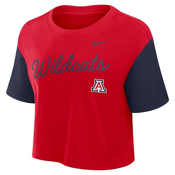 Женская красная/темно-синяя укороченная футболка dri-fit arizona wildcats с цветными блоками Nike — фото 3