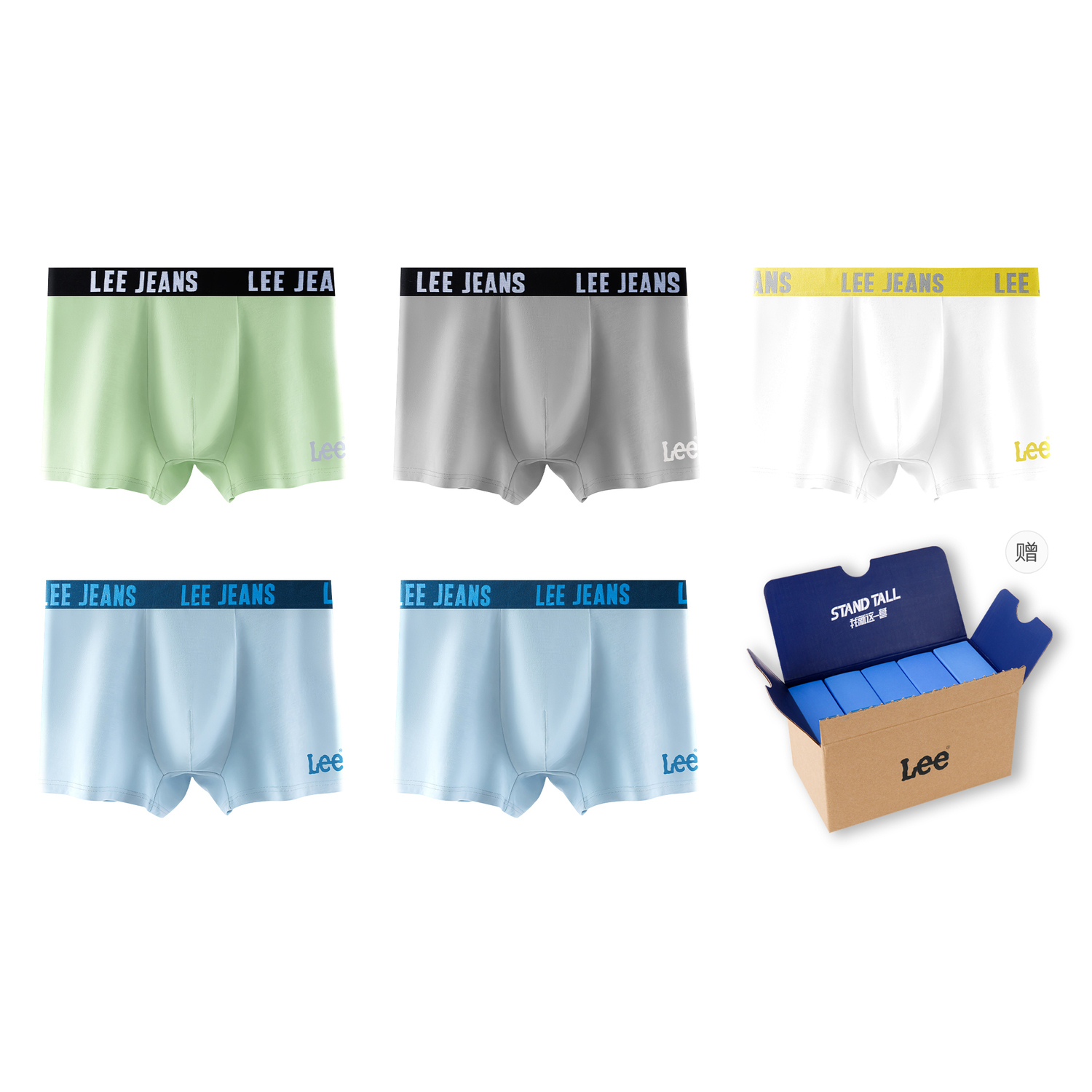 

Подарочный набор мужского белья 5 пар Lee, 5 Pack (светло-синий+светло-синий+светло-зеленый+серый+белый)
