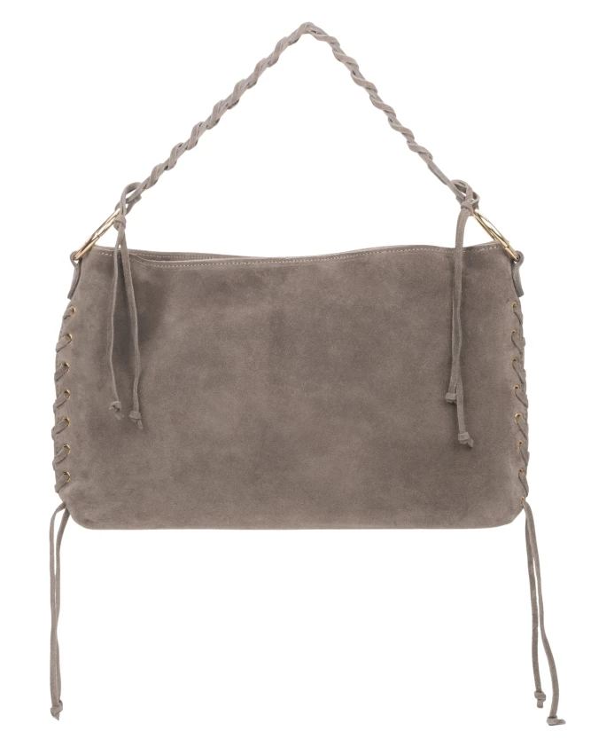 

Бежевая богемная сумка для женщин с плетеной ручкой, изготовленная из высококачественного натурального итальянского велюра. Estro, бежевый