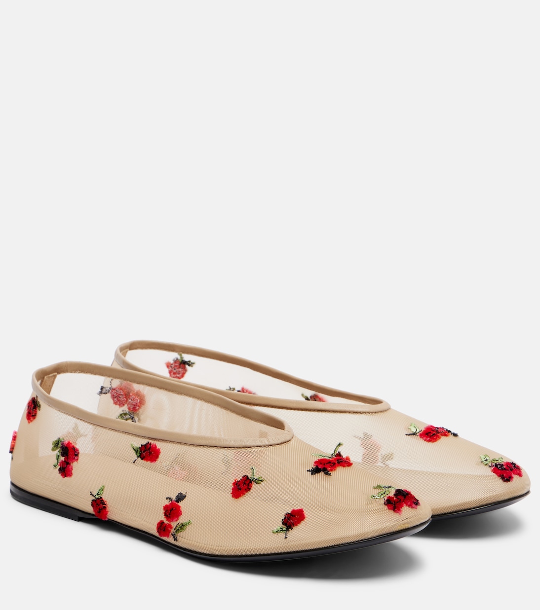 Балетки Marcy с вышивкой на сетке Khaite, Nude/Raspberry