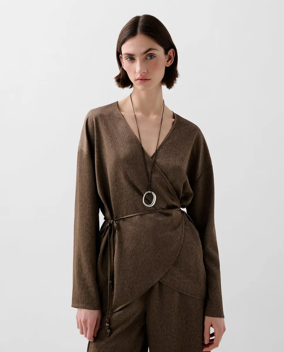 

Топ Kaftan de mujer asimétrico con cordón ajustable Scalpers, темно-коричневый
