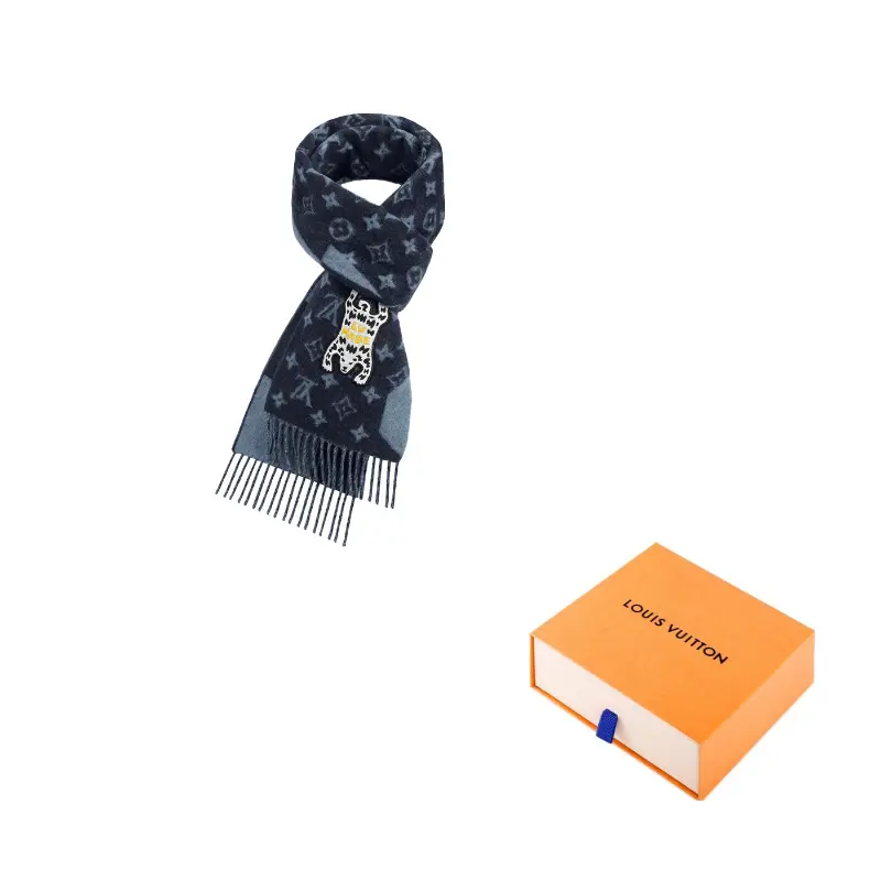 

LOUIS VUITTON Кашемировый вязаный шарф мужской черно-синий, Black Blue