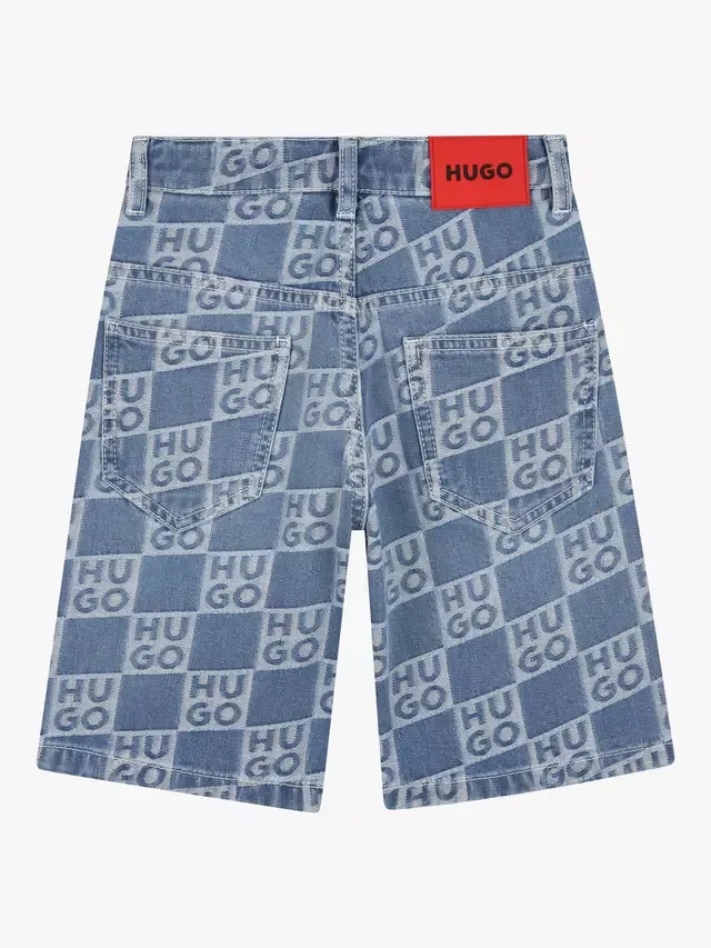 Детские джинсовые шорты HUGO в клетку, синие HUGO BOSS — фото 2