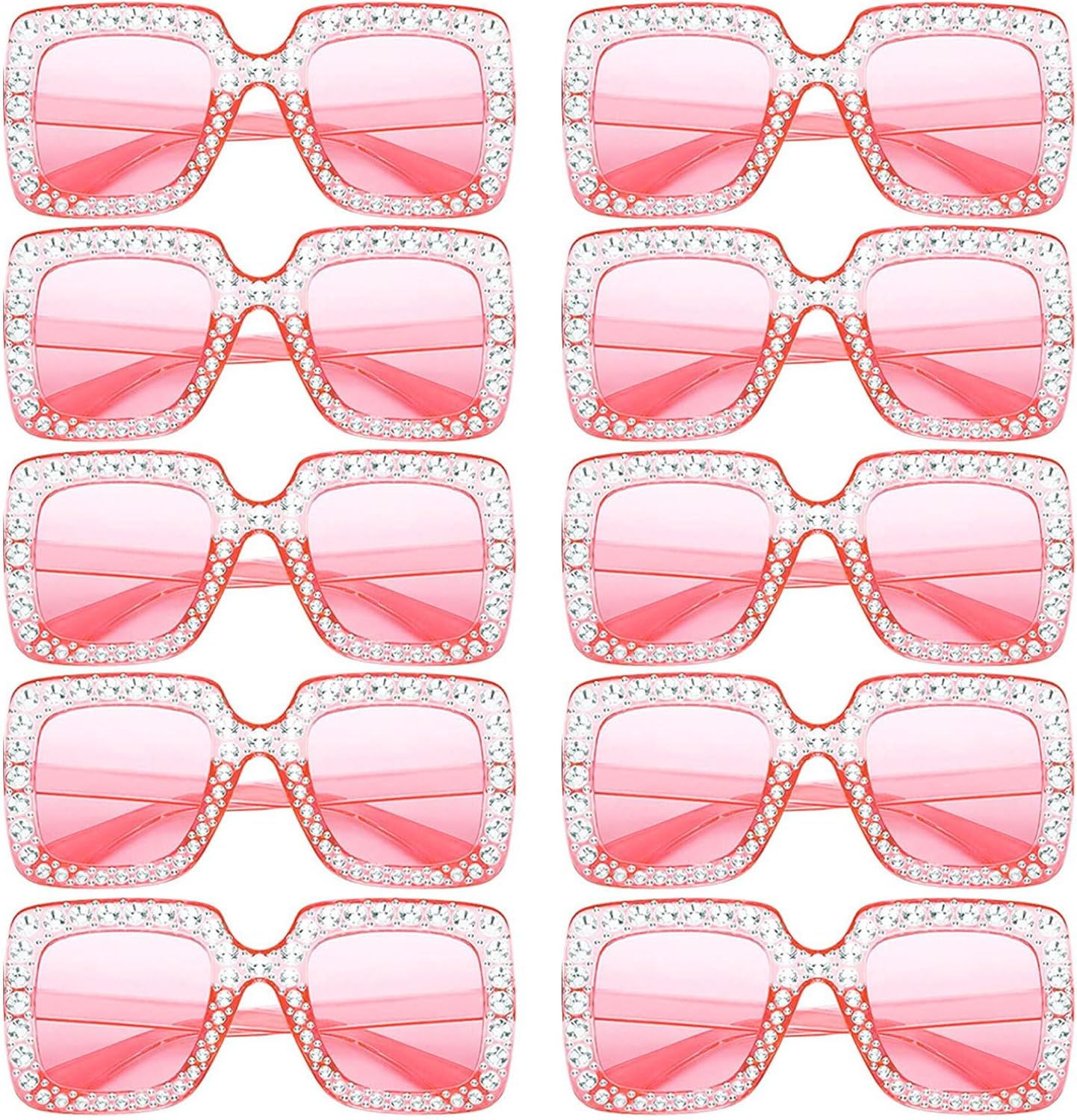

Набор из 10/20 больших квадратных солнцезащитных очков с кристаллами в стиле ретро с бриллиантовыми блестками, сверкающие диско-очки, сувениры для вечеринки Geopty, 10-pink