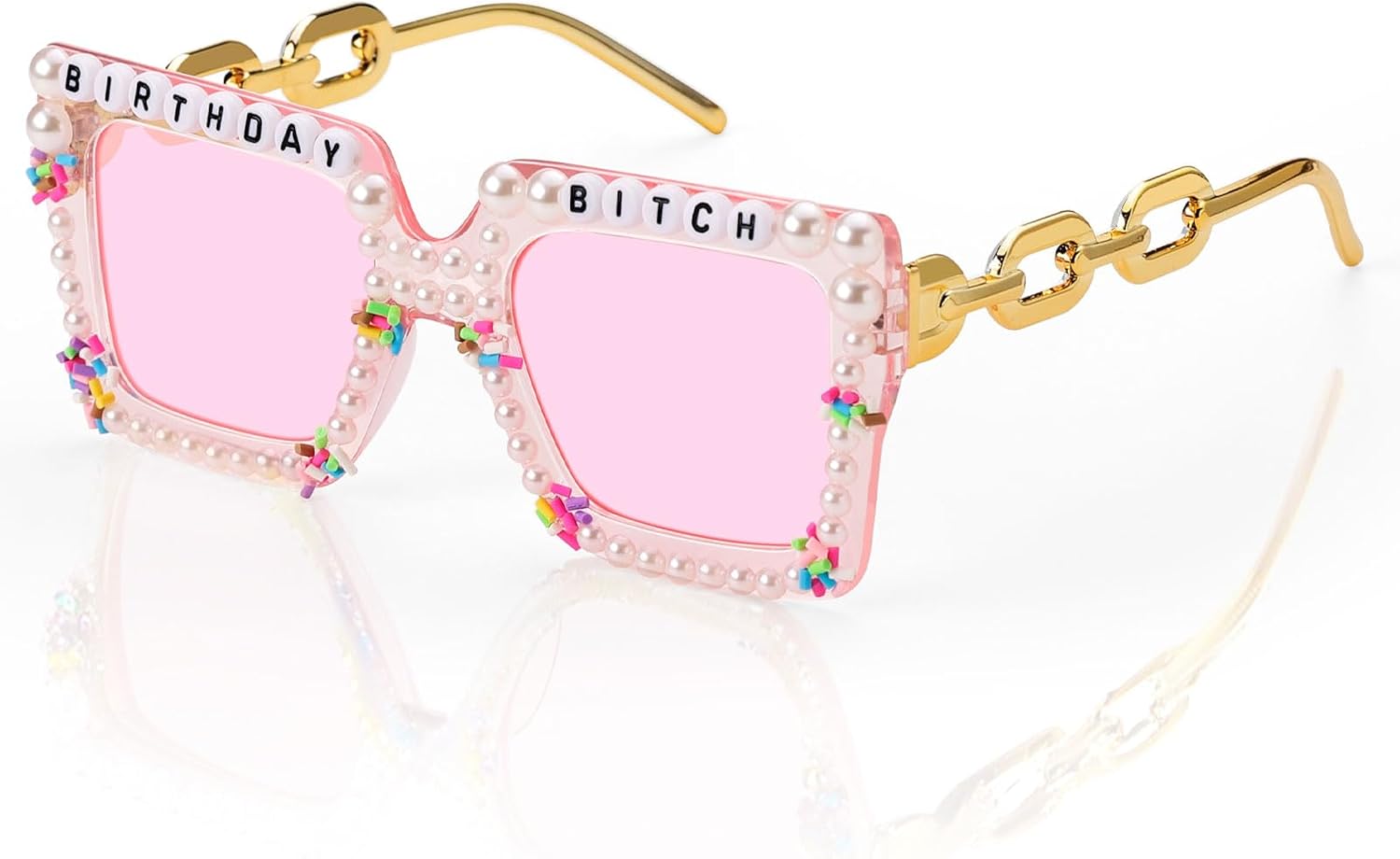 

Розовые солнцезащитные очки Etercycle, очки на день рождения для женщин, квадратные солнцезащитные очки для вечеринки в честь дня рождения, милые подарки на день рождения, Birthday Bitxx