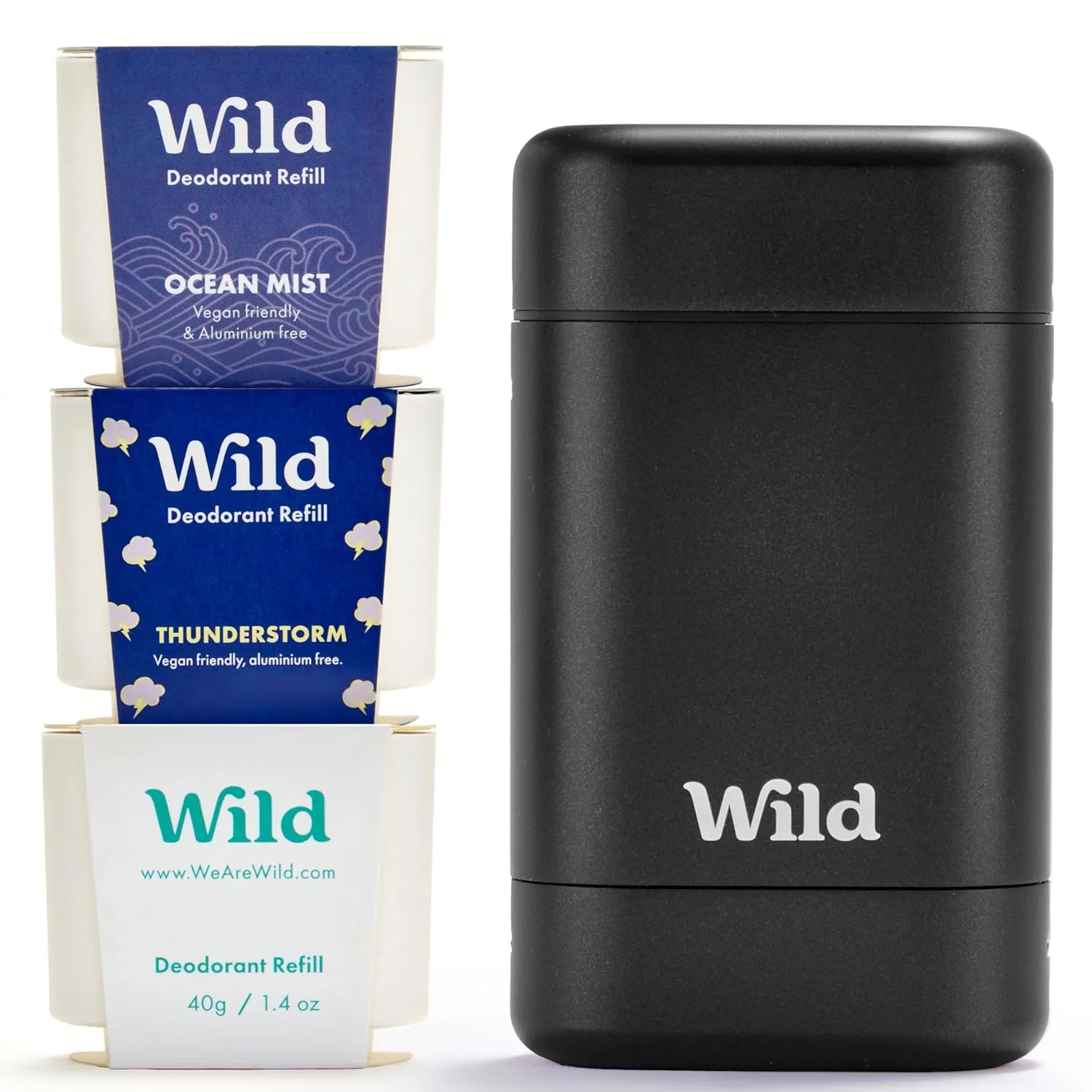 Многоразовый натуральный дезодорант Wild для мужчин, черный футляр, 3 аромата Wild