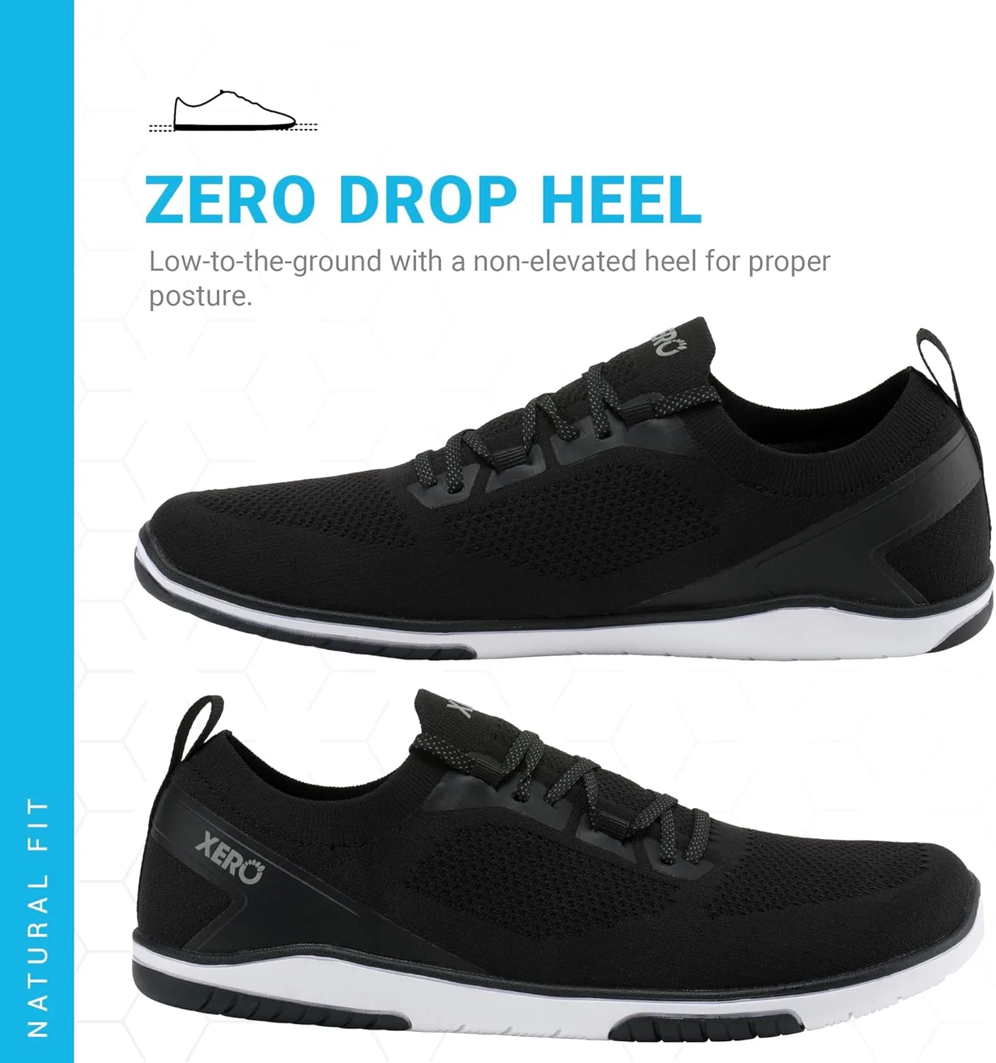 Мужские кроссовки Xero Shoes для ходьбы босиком | Кроссовки Nexus Knit для тренировок | Модные мужские кроссовки с нулевым перепадом высоты подошвы и широким носком | Минималистичный дизайн, черный — фото 3