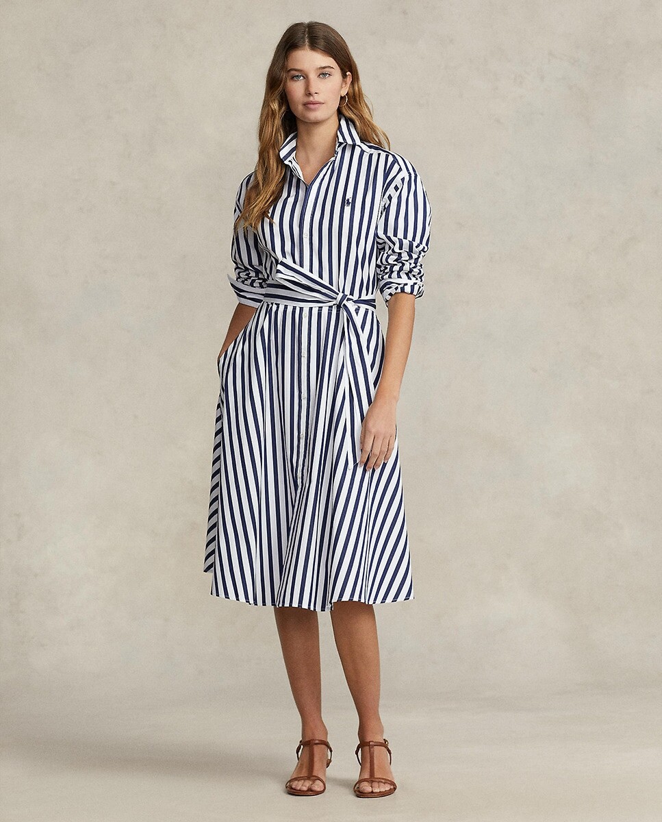 

Короткое платье-рубашка с поясом в тон Polo Ralph Lauren, темно-синий