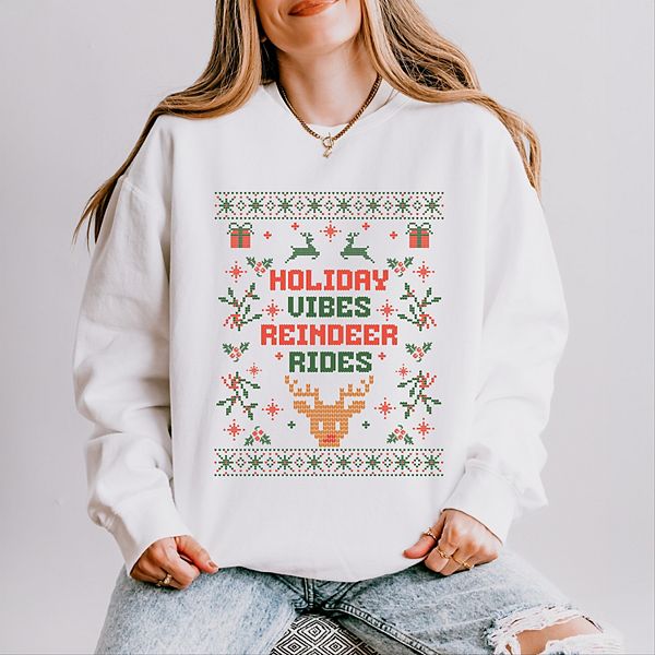 

Свитшот Holiday Vibes Reindeer Rides Ugly Sweater - женский легкий, окрашенный в готовом виде Simply Sage Market, White, Белый, Свитшот Holiday Vibes Reindeer Rides Ugly Sweater - женский легкий, окрашенный в готовом виде Simply Sage Market, White