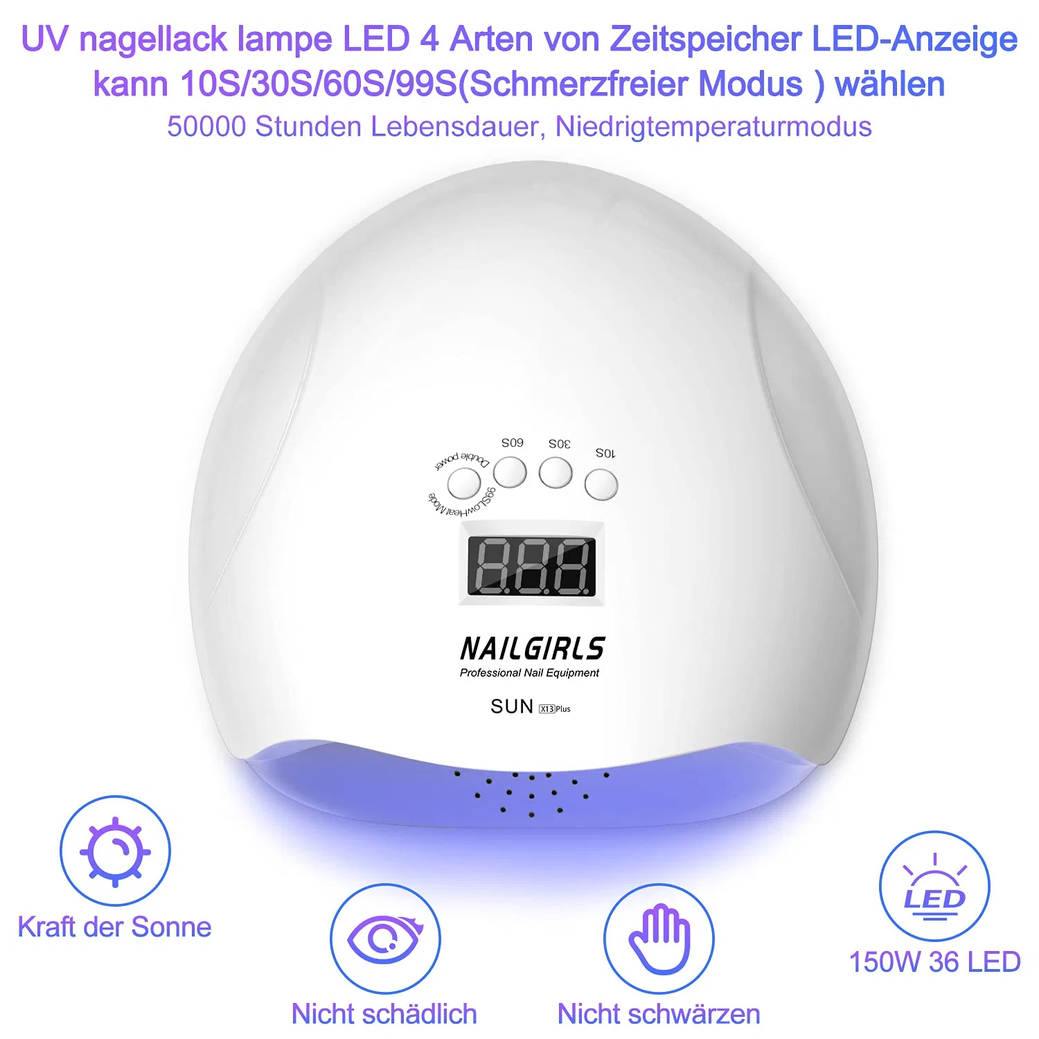 LED UV лампа для ногтей NAILGIRLS 150 Вт Nailgirls, 150W White — фото 3