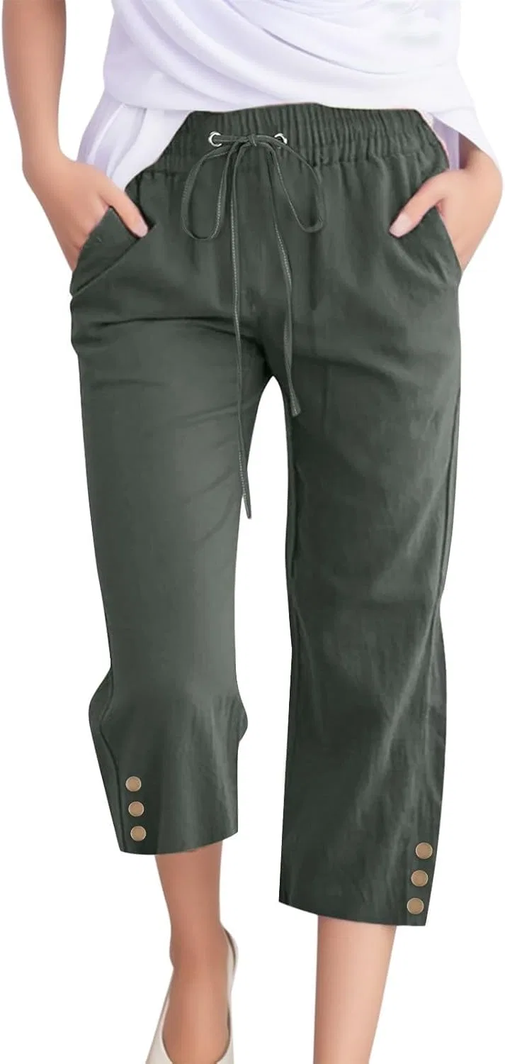 Брюки капри прямые, женские, Army Green