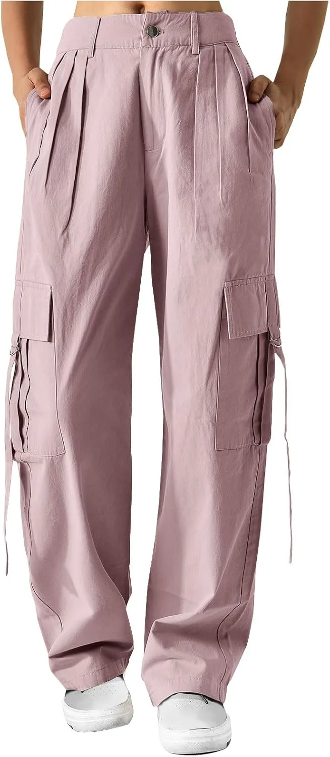 Кargo Pants женские Parachute брюки с высокой талией и широкими штанинами, эластичные, мешковатые, в тренде Y2K Streetwear, с карманами Generic, розовый