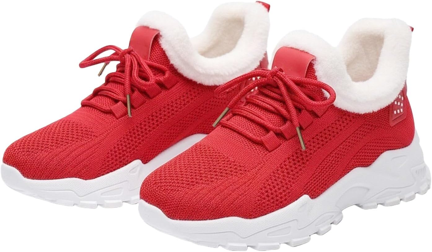 

Женские и мужские кроссовки, теплые, удобные, дышащие, с меховой подкладкой, на липучке, легкие, противоскользящие, для ходьбы и бега, зимние снежные ботинки Rianclud, красный