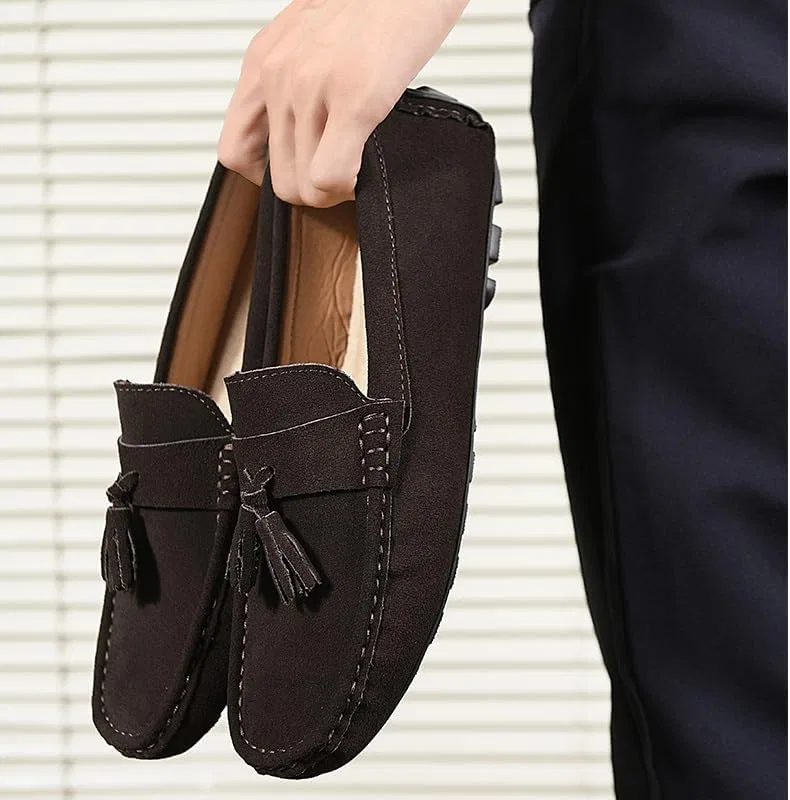 Лоферы, кожа нубук, Loafers for Men Round Toe, коричневый SayfuR — фото 4