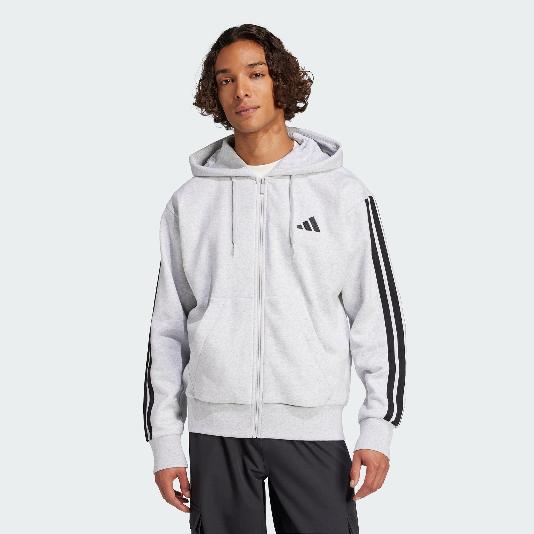 

Толстовка с капюшоном из флиса Essentials с тремя полосками Adidas, light grey heather/black