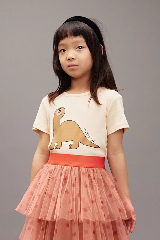 

Детская хлопковая футболка с изображением динозавра Mini Rodini, бежевый