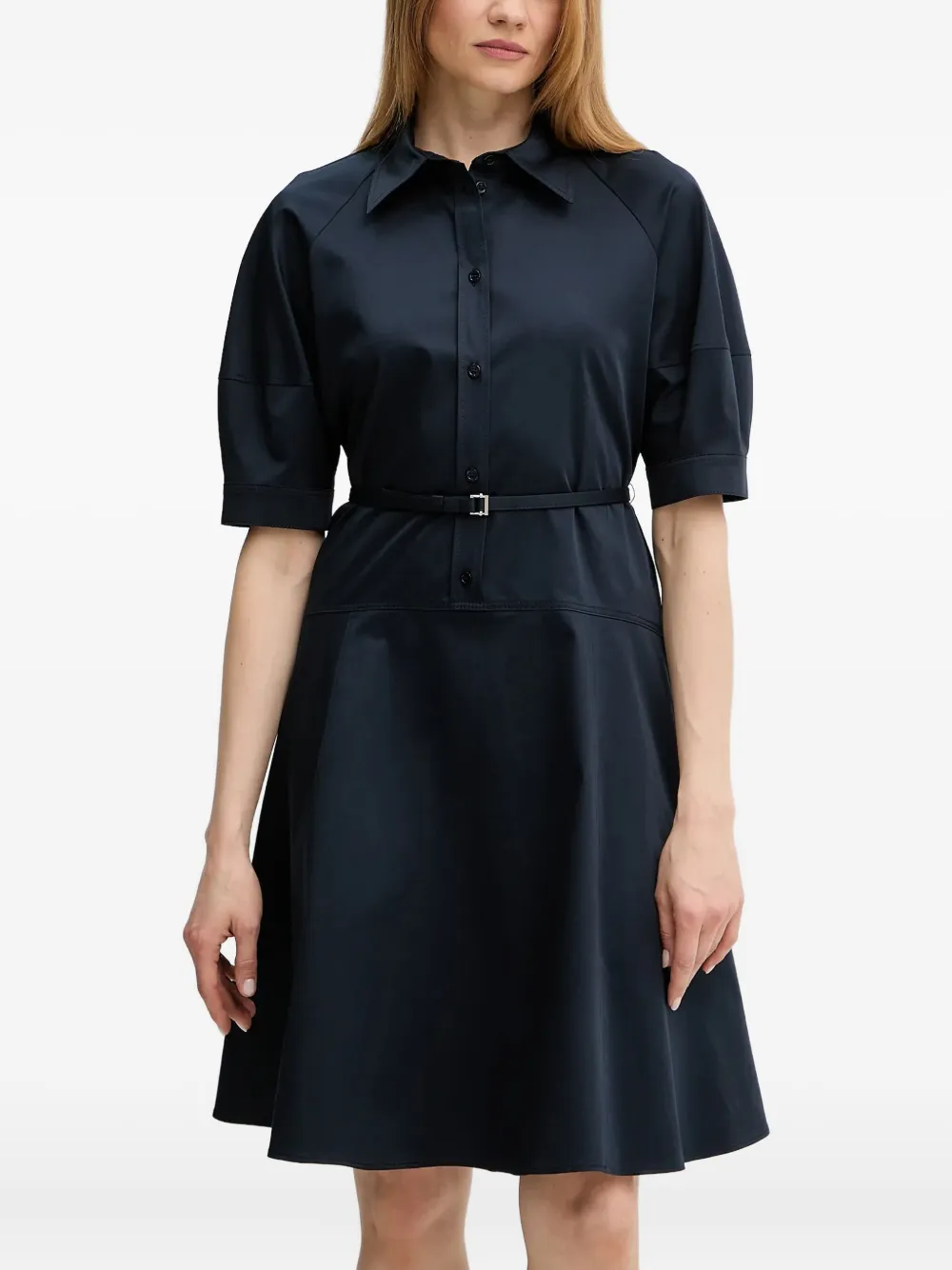 

Платье-рубашка с объемными рукавами и поясом BOSS, синий