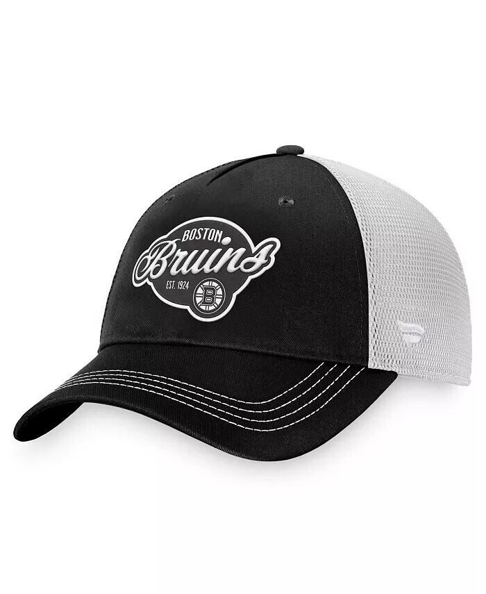 

Женская черная, белая Boston Bruins Fundamental Trucker Регулируемая кепка Fanatics