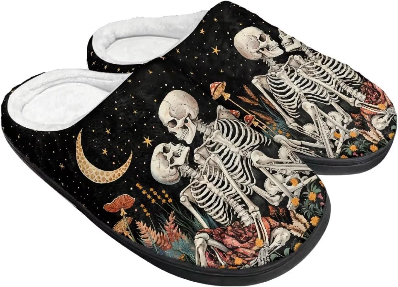 

Тапочки COEQINE для спальни, женские и мужские, мягкие и теплые для дома на зиму, легкие домашние обувь, размер США 4-12, Skeleton Black Goth