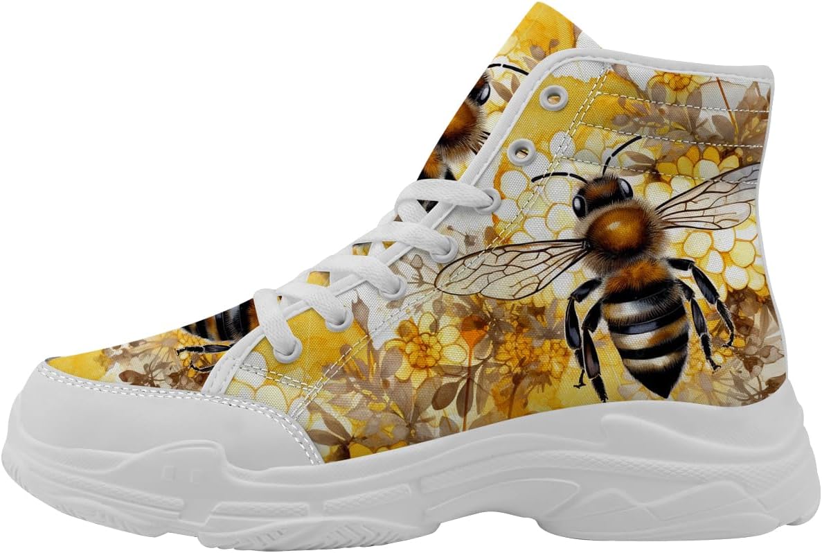 

Высокие кеды Bee для женщин и мужчин, на шнуровке, из холщовой ткани, теннисные туфли, подарок для нее и для него Quorax, черный