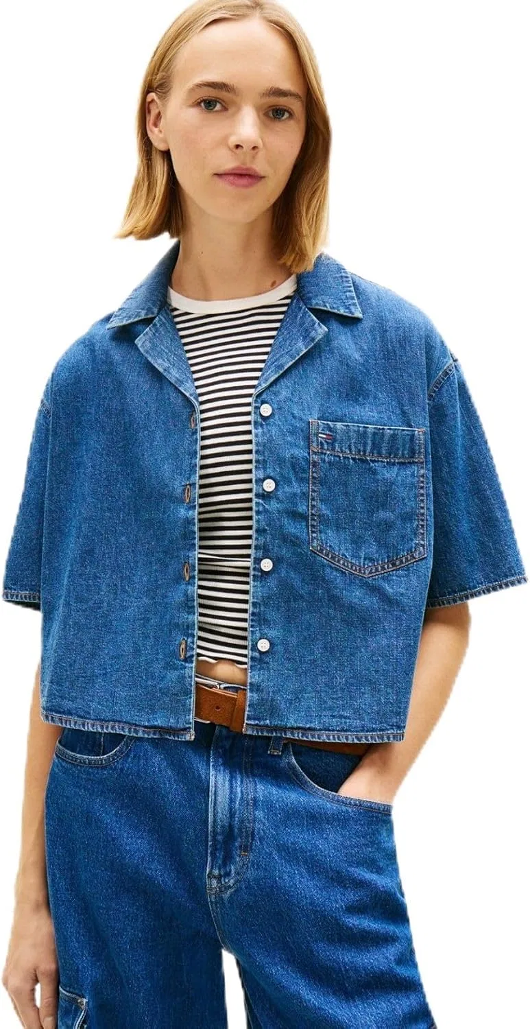 Блуза шамбре, укороченная DW22216, Tommy Hilfiger, индиго
