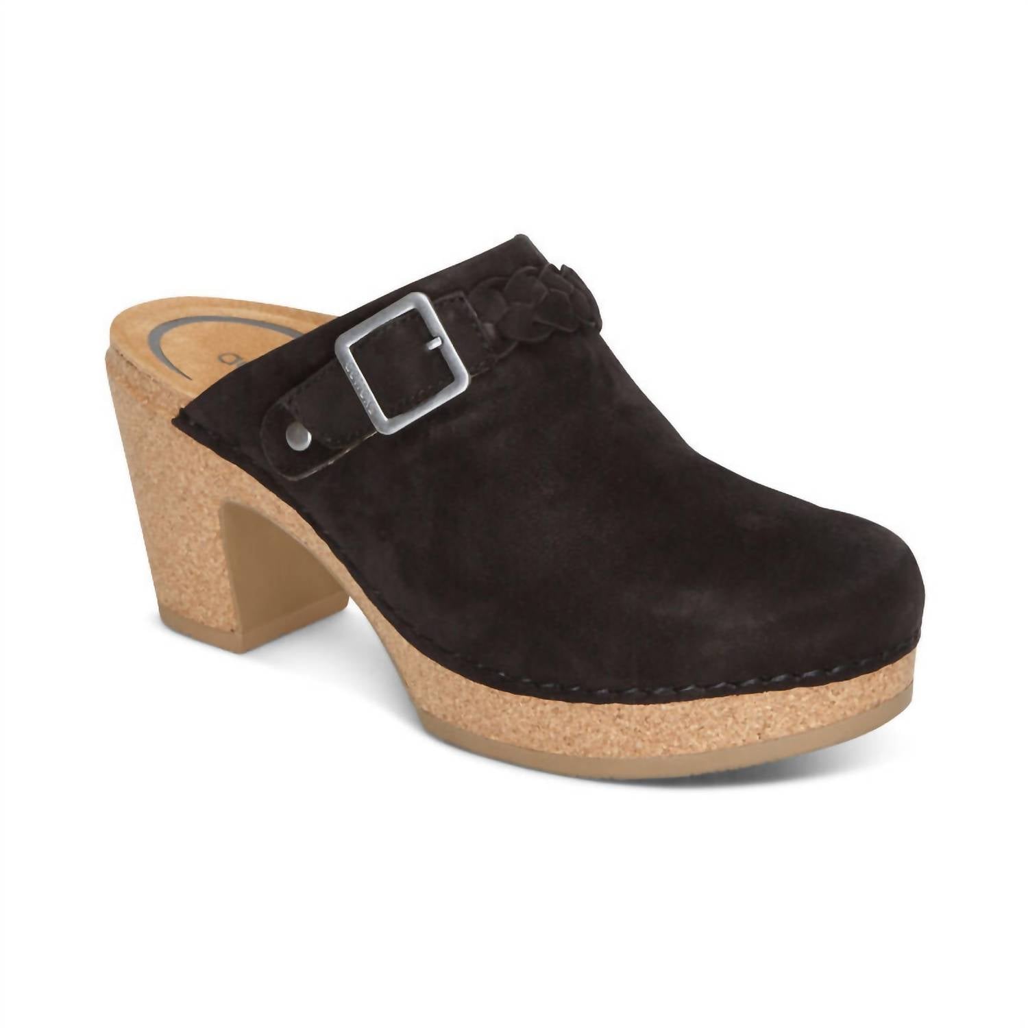 Женские туфли Corey Heeled Clog черного цвета Aetrex