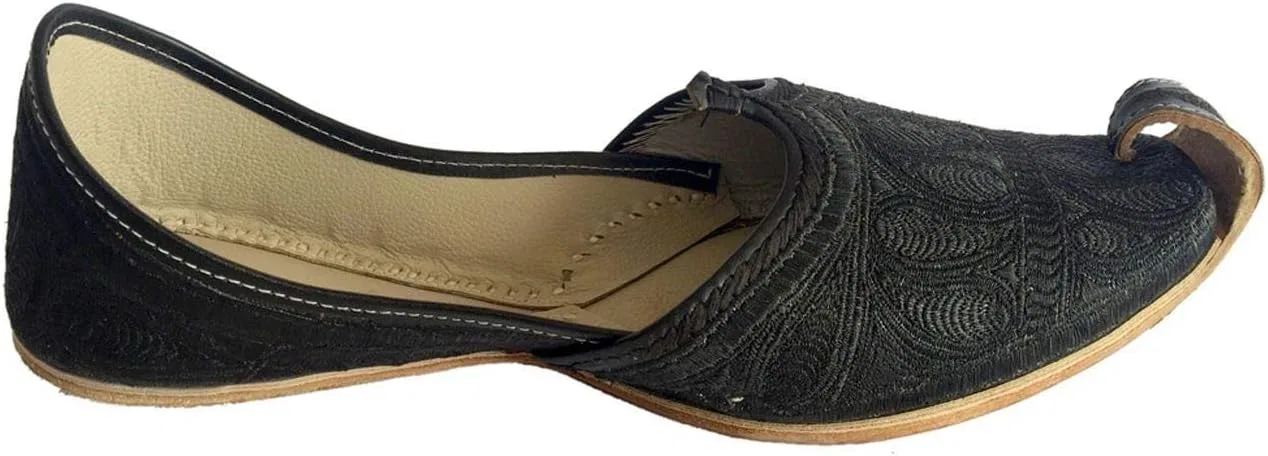 Step n Style Мужские черные туфли-лодочки в пакистанском стиле с вышивкой золотой нитью (Zari Khussa), пенджабские джутти — фото 3