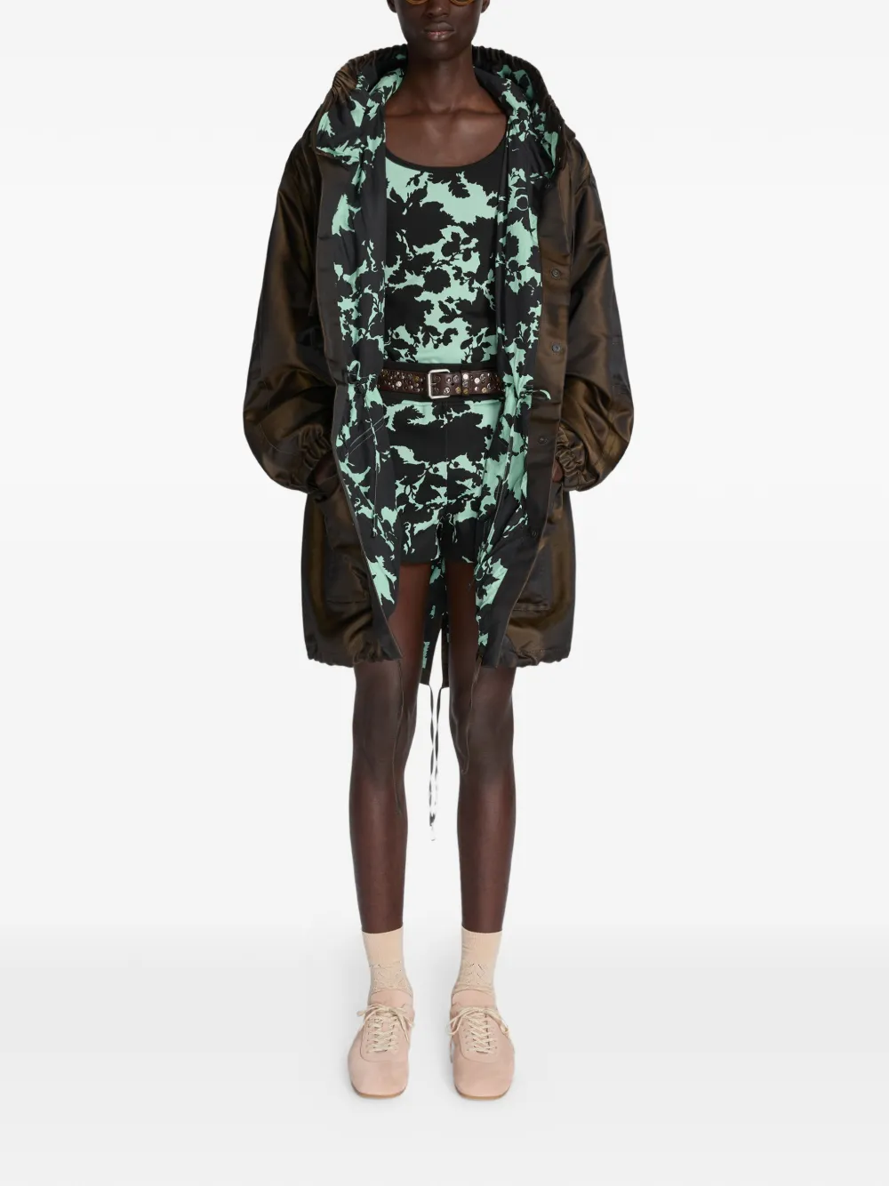 Плащ-парка с капюшоном из ткани шанжан Dries Van Noten, коричневый — фото 2