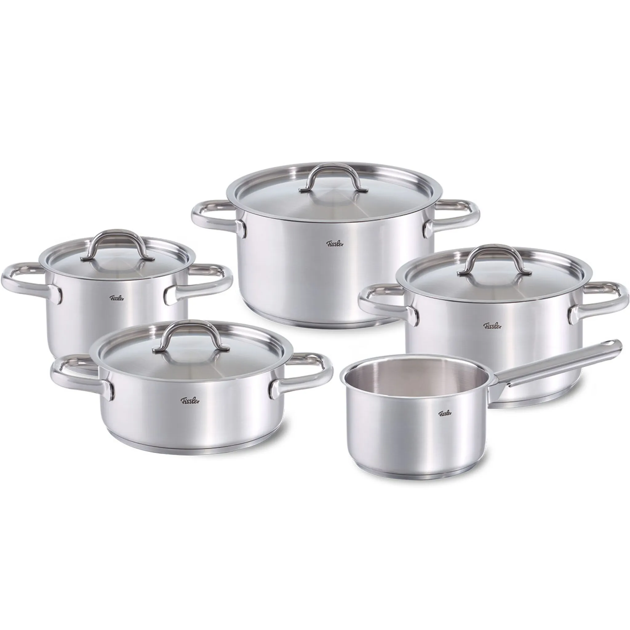 

Набор кастрюль Fissler "Family Line", нержавеющая сталь 18/10, (набор, 9 предметов, 1 жаровня 20 см, 1 кастрюля 16/20/24 см, 1 кастрюля 16 см), очень широкий бортик, цвет edelstahlfarben