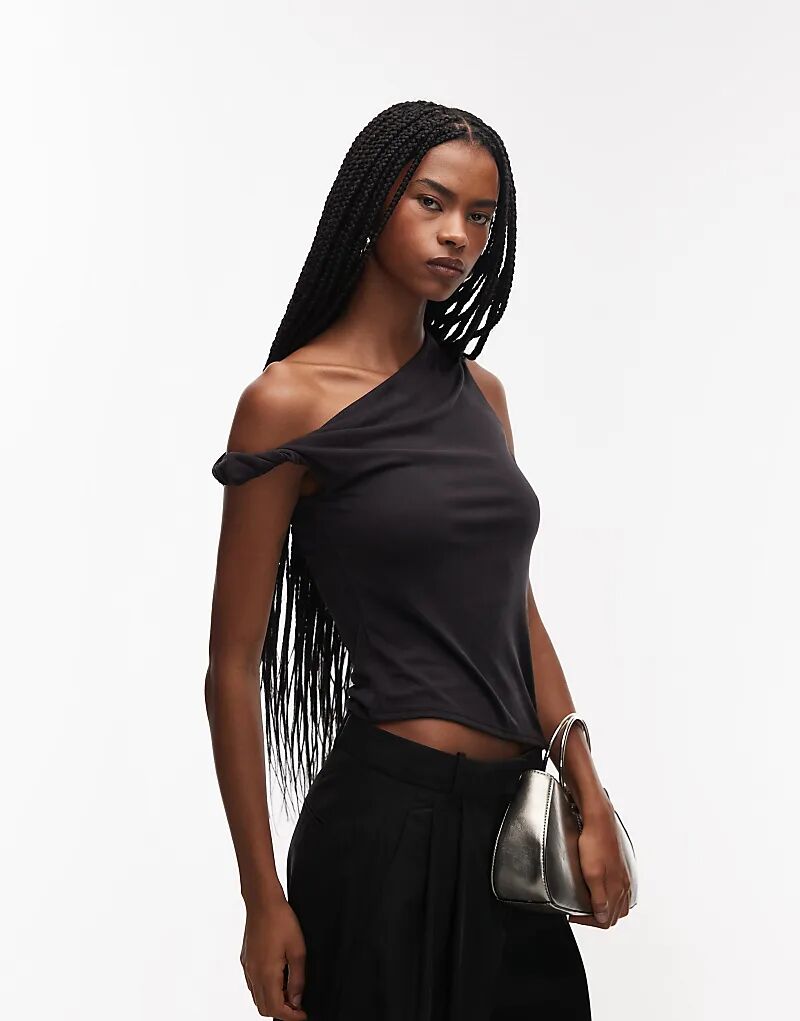 

Топ из модального материала с открытыми плечами и перекрученной отделкой ASOS DESIGN, черный