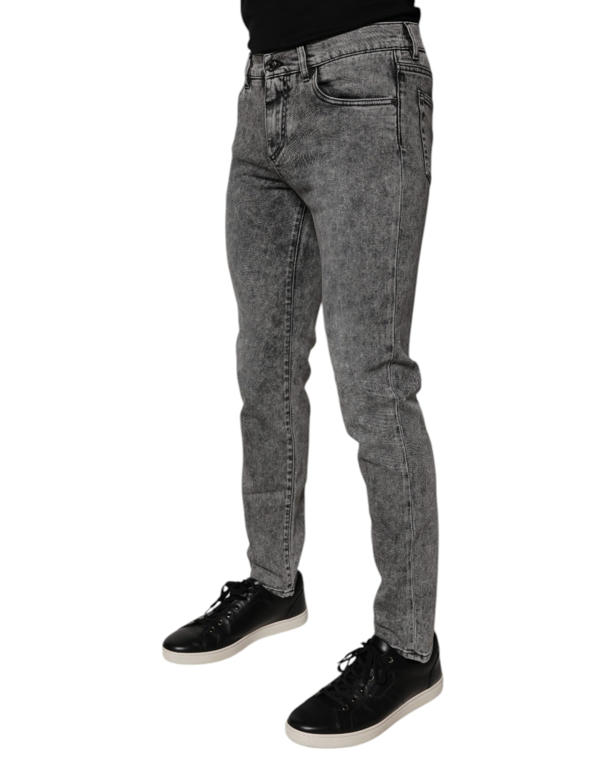 Темно-серые хлопковые джинсы Slim Fit из денима с эффектом потертости Dolce & Gabbana — фото 2