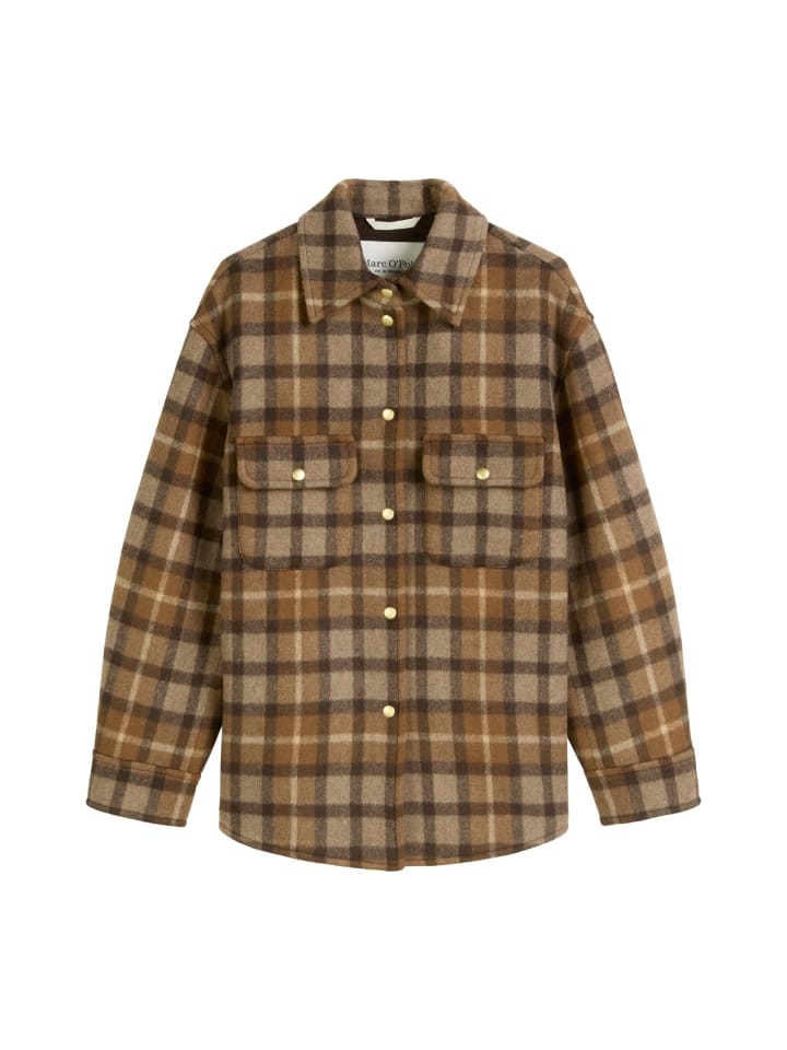 

Marc O'Polo Свободная клетчатая куртка-накидка темно-коричневого цвета