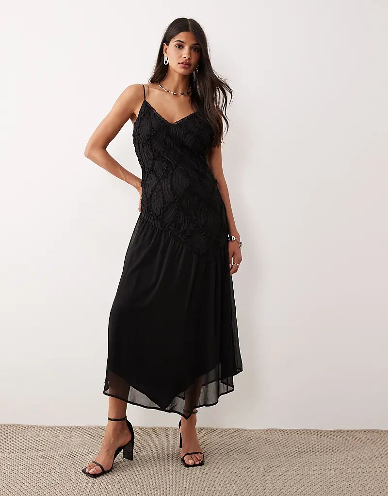 

Платье миди AWARE с текстурированным лифом из шифона черного цвета