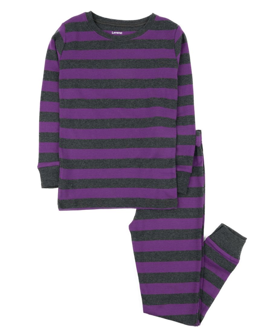 

Детская хлопковая полосатая пижама из двух частей для праздника Leveret, Purple & dark gray