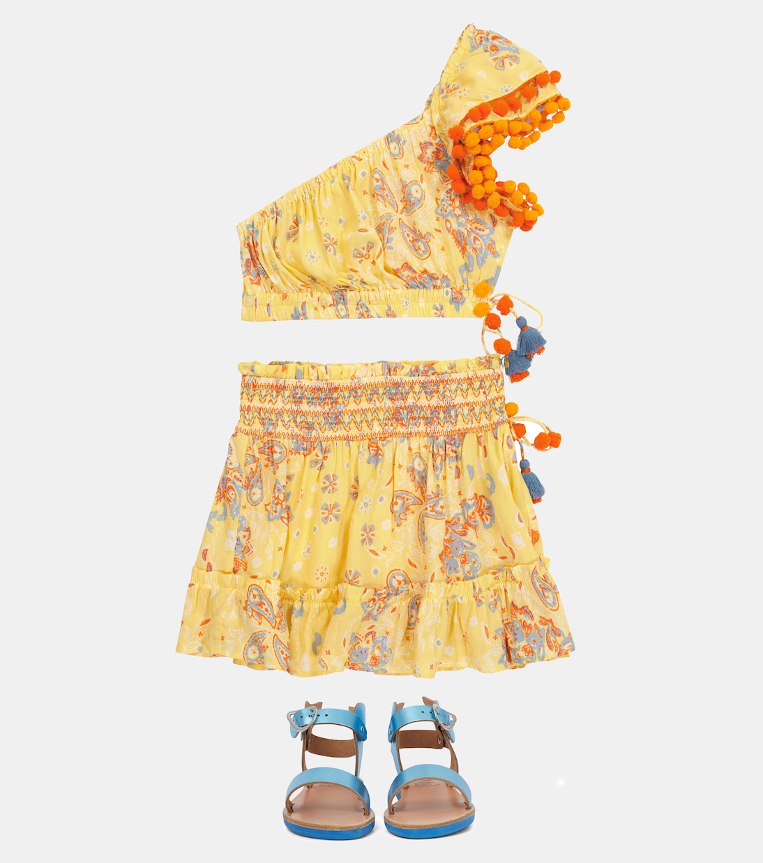 Укороченный топ с принтом Kaia Poupette St Barth Kids, Yellow Ruellia Batik Vertical — фото 2