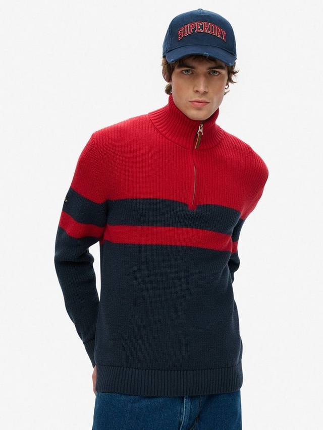 

Классический хлопковый джемпер с полосками и полузастежкой Superdry, Navy/Red