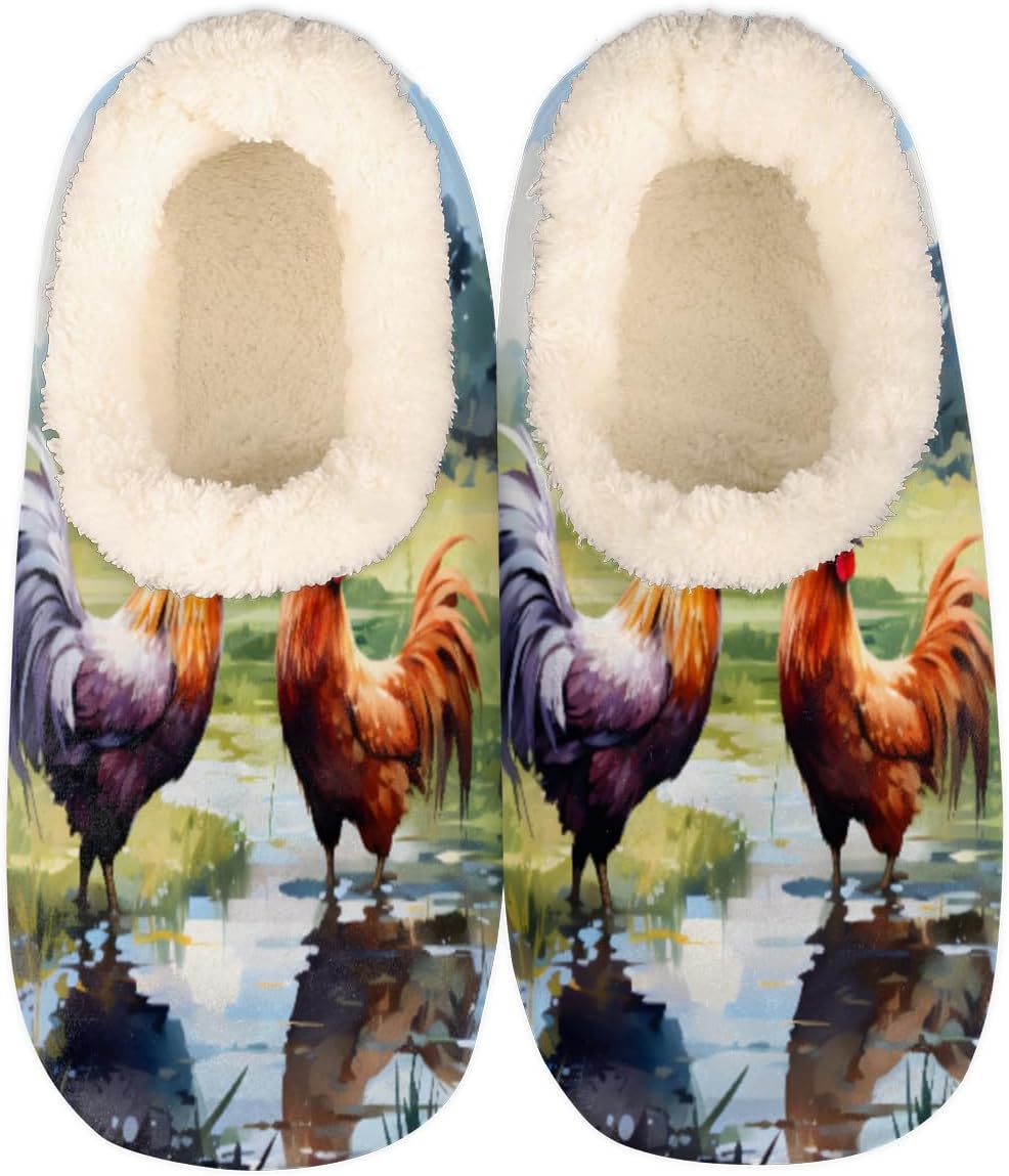 

Тапочки Pardick Fuzzy для женщин и мужчин, антискользящие с флисовой подкладкой с изображением петуха и курицы, домашние тапочки для спальни с плюшевой подкладкой, теплые тапочки в стиле куриной фермы, мультиколор