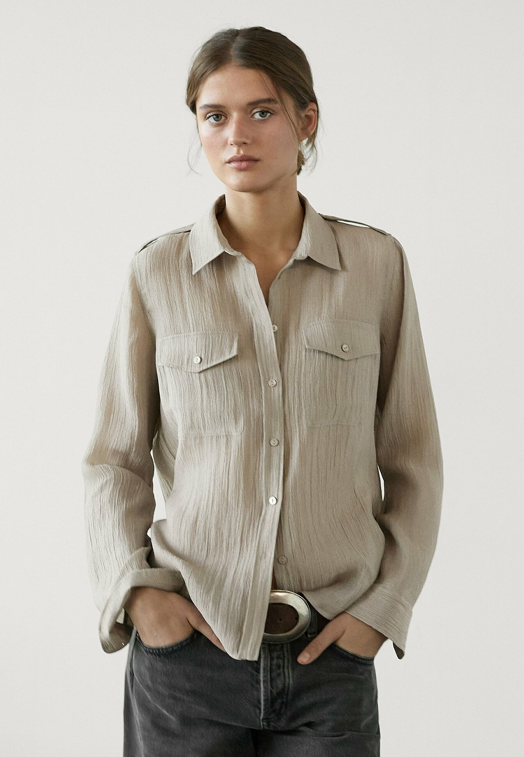 

Блузка на пуговицах Massimo Dutti, бежевый