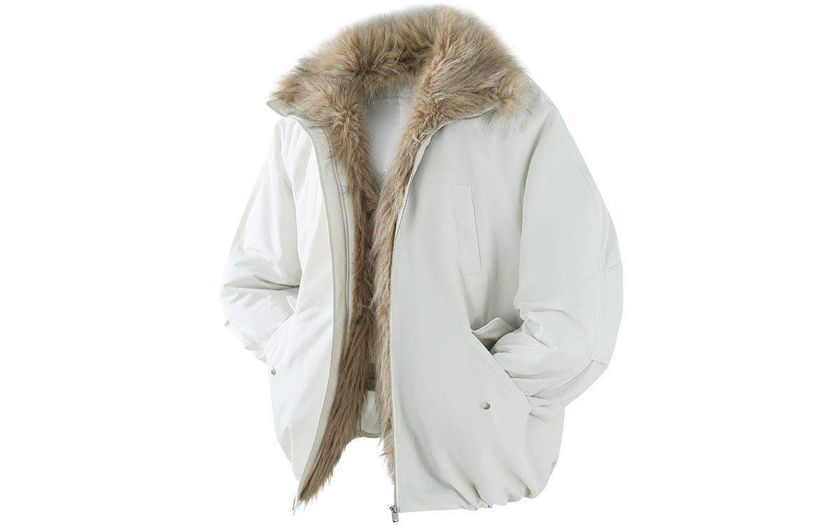 

Пуховик Unisex с меховым воротником утепленный ZIAREL, экрю[removable logo]