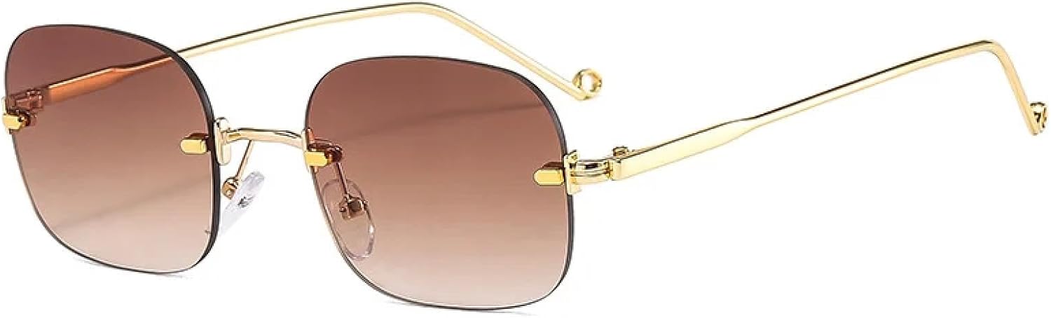 

Маленькие солнцезащитные очки без оправы для женщин, модные панк-очки для мужчин, без оправы, синие линзы, прозрачные линзы, защита от УФ-излучения UV400 VVTWSSW, C3gold-brown