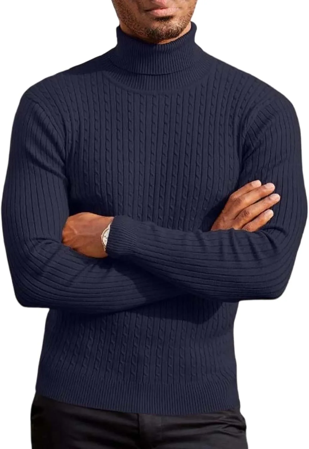 

Мужской водолазный свитер с косой вязкой Adhdyuud