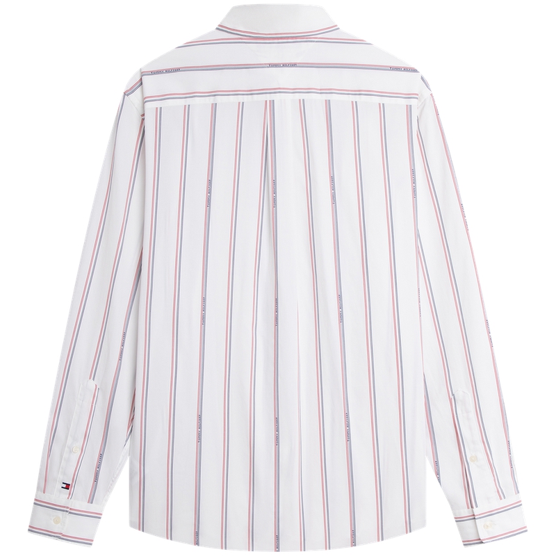 Tommy Hilfiger Мужская рубашка: красные, синие, белые в полоску, с отворотом 0K4, средней толщины, другие цвета — фото 3