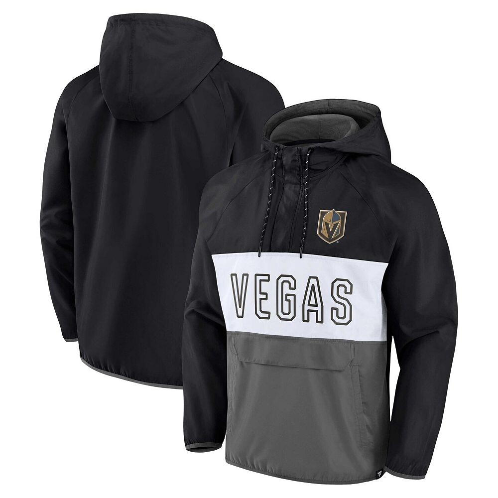 

Мужская брендовая черная/серая куртка Fanatics Vegas Golden Knights Backhand Shooter Defender, анорак с капюшоном реглан, куртка с молнией на четверть, цвет Lvk Black