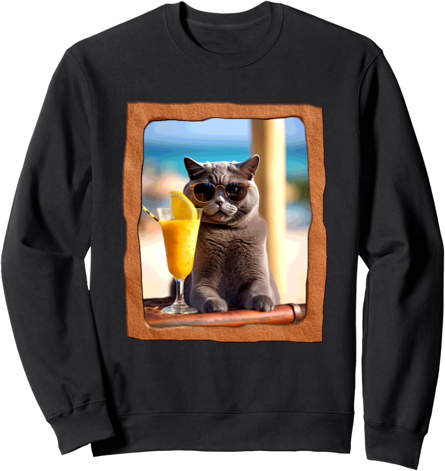 

Толстовка, Крутой кот пьет коктейль в толстовке с надписью «Отдых на пляже» Playful Summer Vibes Pet Relaxation Beach Life, черный