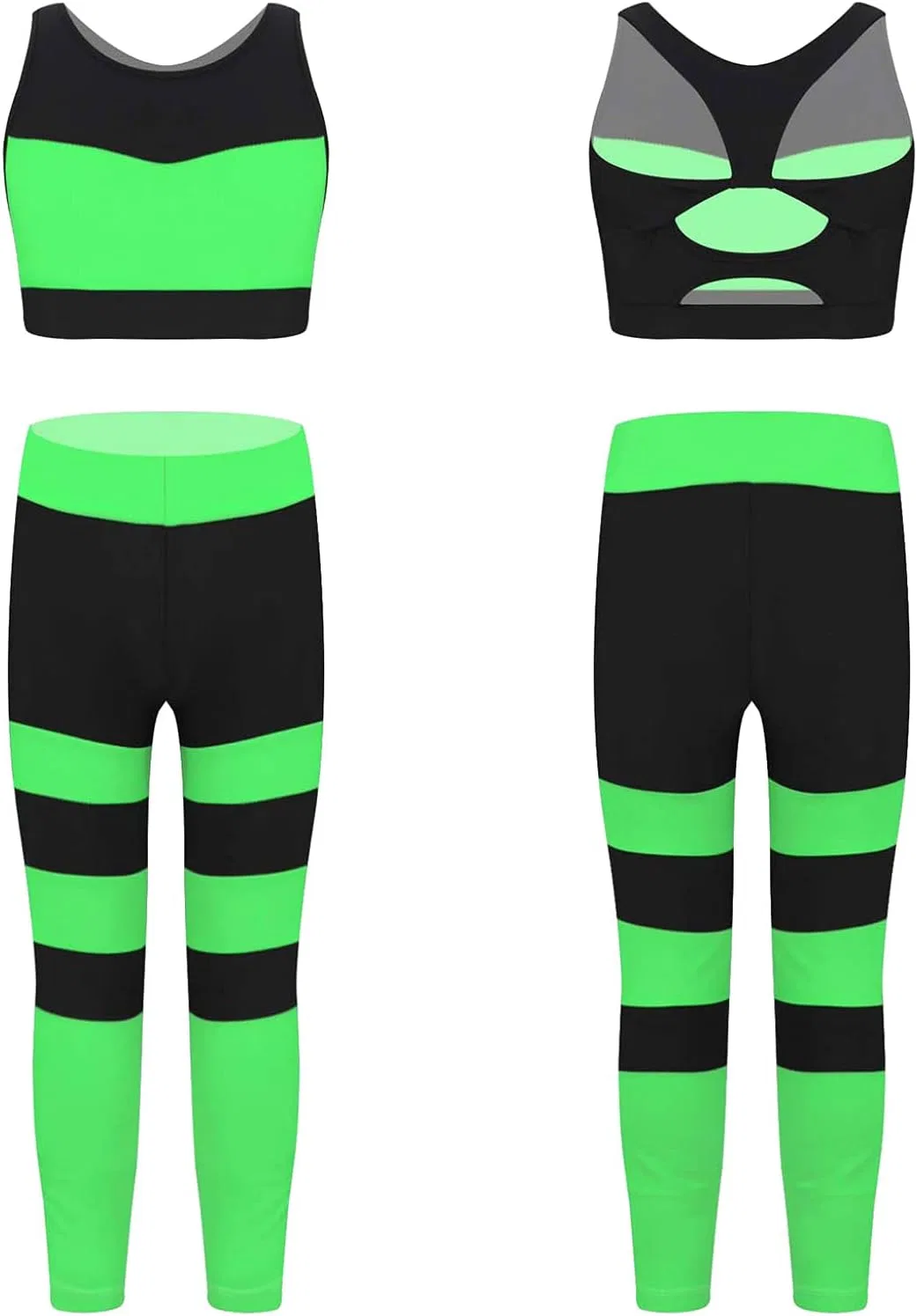 Детский спортивный костюм из топа и леггинсов Mufeng, Stripes Fluorescent_green — фото 3